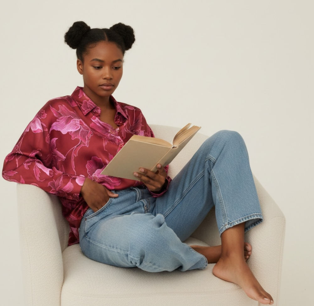 Bailey 44 Floral Satin Blouse L Burgundy Pink Orchid Button Down Y2K